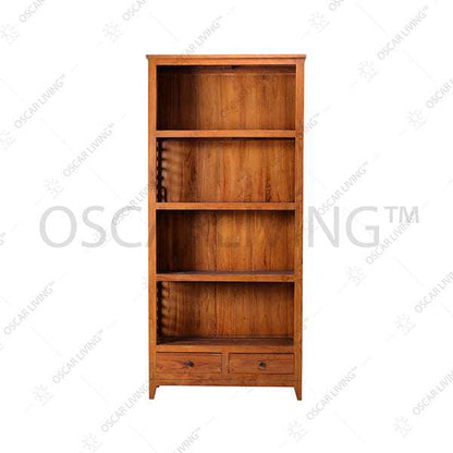 A four-shelf wooden bookcase, ideal for organizing books and displaying personal items.